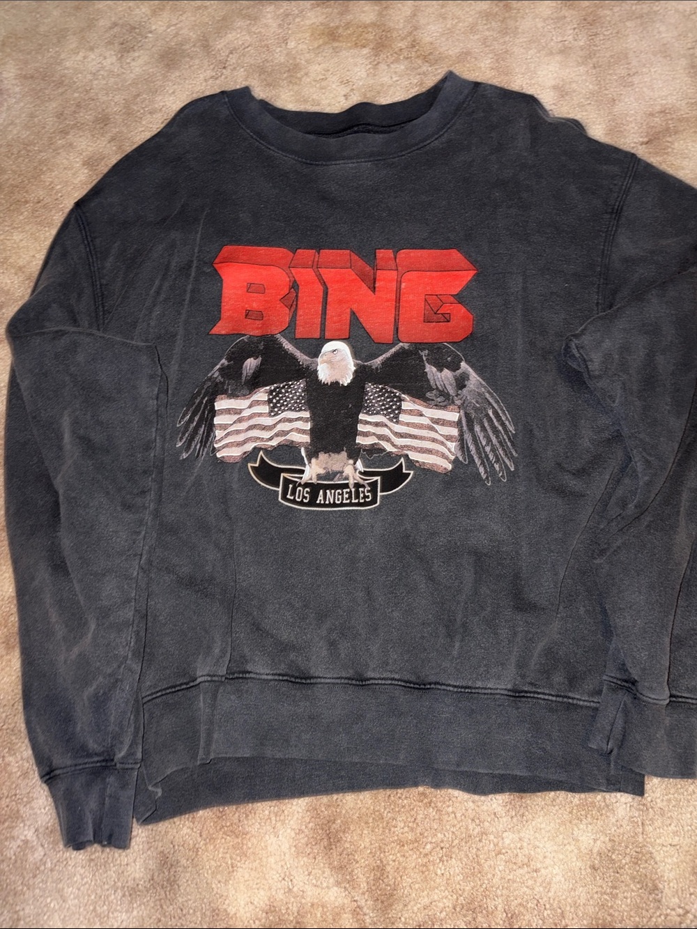 Anine Bing Black Crewneck Sweatshirt with Eagle Graphic, Los Angeles - XL